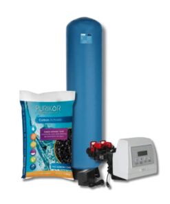Filtro de carbon activado Purikor con valvula automatica por demanda PKVF27D y tanque PKT de 12" x 48" con capacidad de 2 ft3