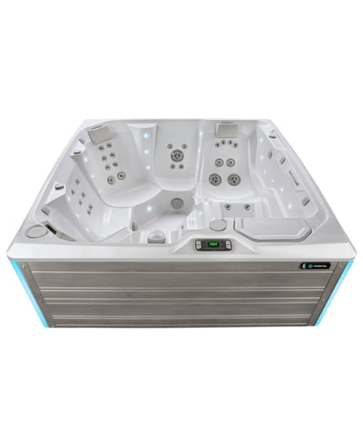 Spa para exterior Limelight modelo Flair con capacidad de 6 personas y gabinete color Coastal Gray