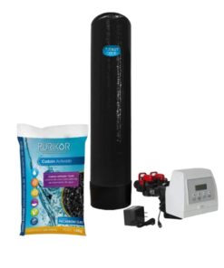 Filtro de carbon activado Purikor con valvula automatica por demanda PKVF27D y tanque de 14" x 65" con capacidad de 3 ft3
