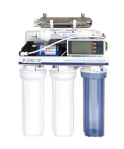 Sistema de osmosis inversa de 6 etapas con ultravioleta Purikor capacidad de 600 GPD