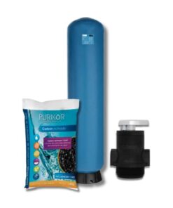 Filtro de carbon activado Purikor con valvula manual PKVMF-3/4-2V y tanque PKT de 10" x 54" con capacidad de 1.5 ft3