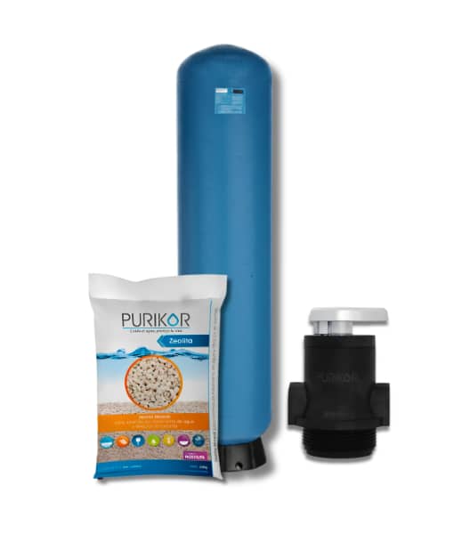 Filtro de zeolita Purikor con valvula manual PKVMF-3/4-2V y tanque PKT de 10" x 54" con capacidad de 1.5 ft3