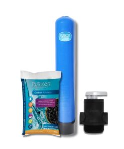 Filtro de carbon activado Purikor con valvula manual PKVMF-3/4-2V y tanque de 9" x 48" con capacidad de 1 ft3