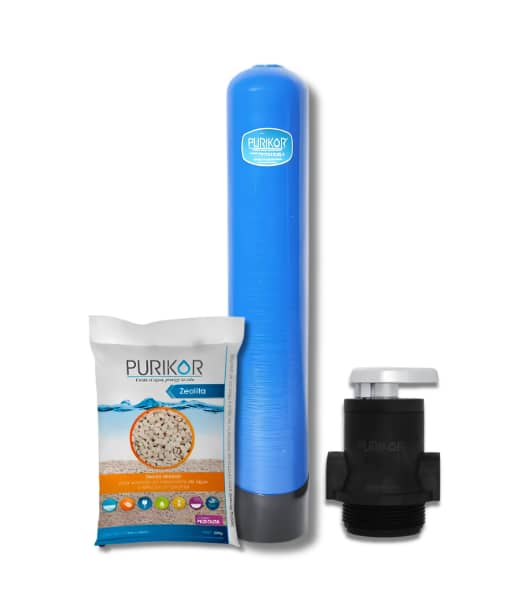 Filtro de zeolita Purikor con valvula manual PKVMF-3/4-2V y tanque de 9" x 48" con capacidad de 1 ft3