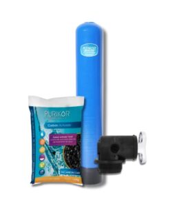 Filtro de carbon activado Purikor con valvula manual PKVMF-3/4-2H y tanque de 9" x 48" con capacidad de 1 ft3